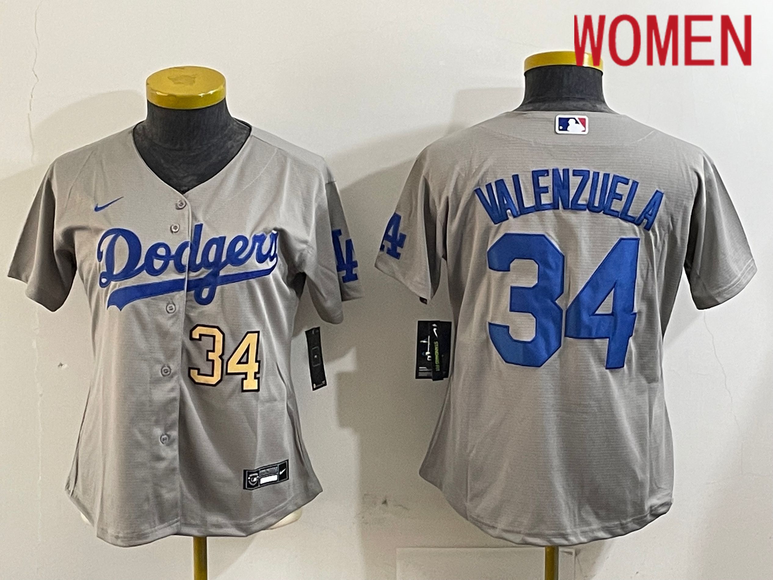 Women Los Angeles Dodgers #34 Valenzuela Grey Game 2024 Nike MLB Jersey style 12161->women mlb jersey->Women Jersey